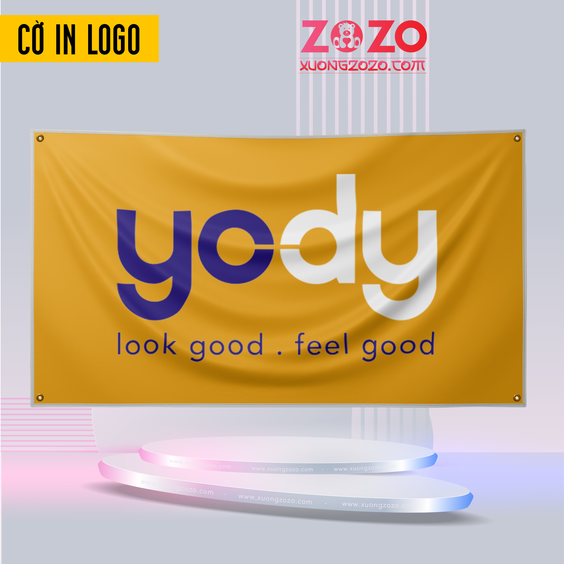 May cờ in logo thời trang YODI