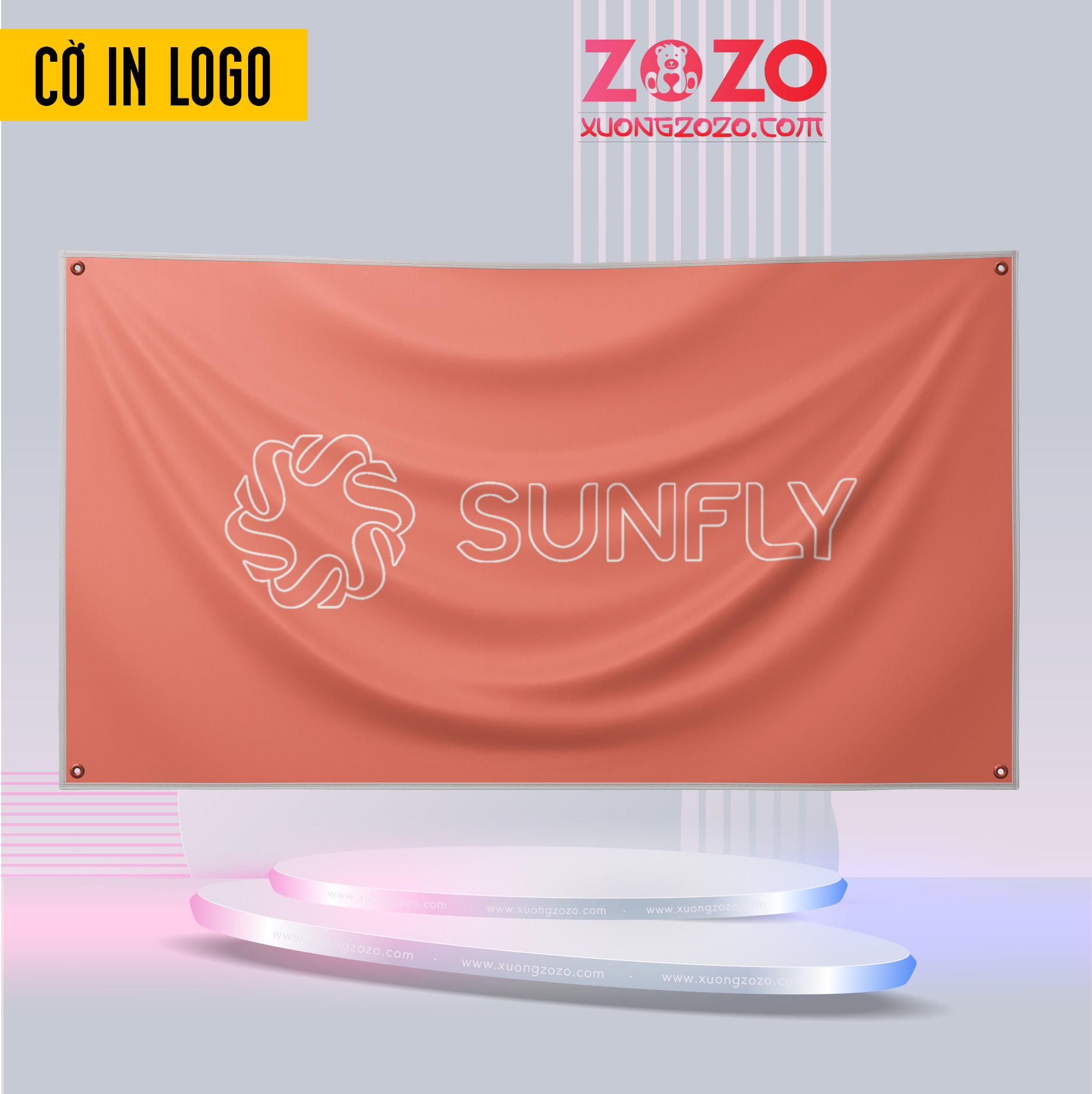 Cờ in logo nhãn hàng Sunfly