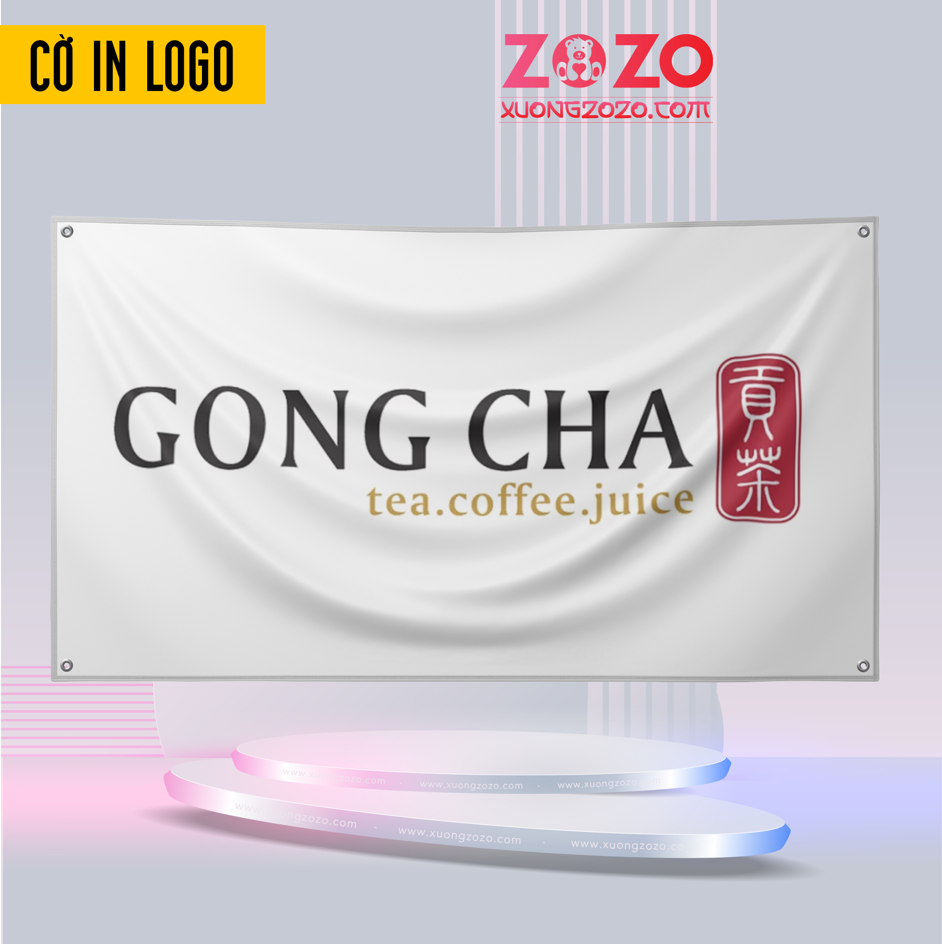 Cờ in Logo theo yêu cầu Trà sữa Gongcha