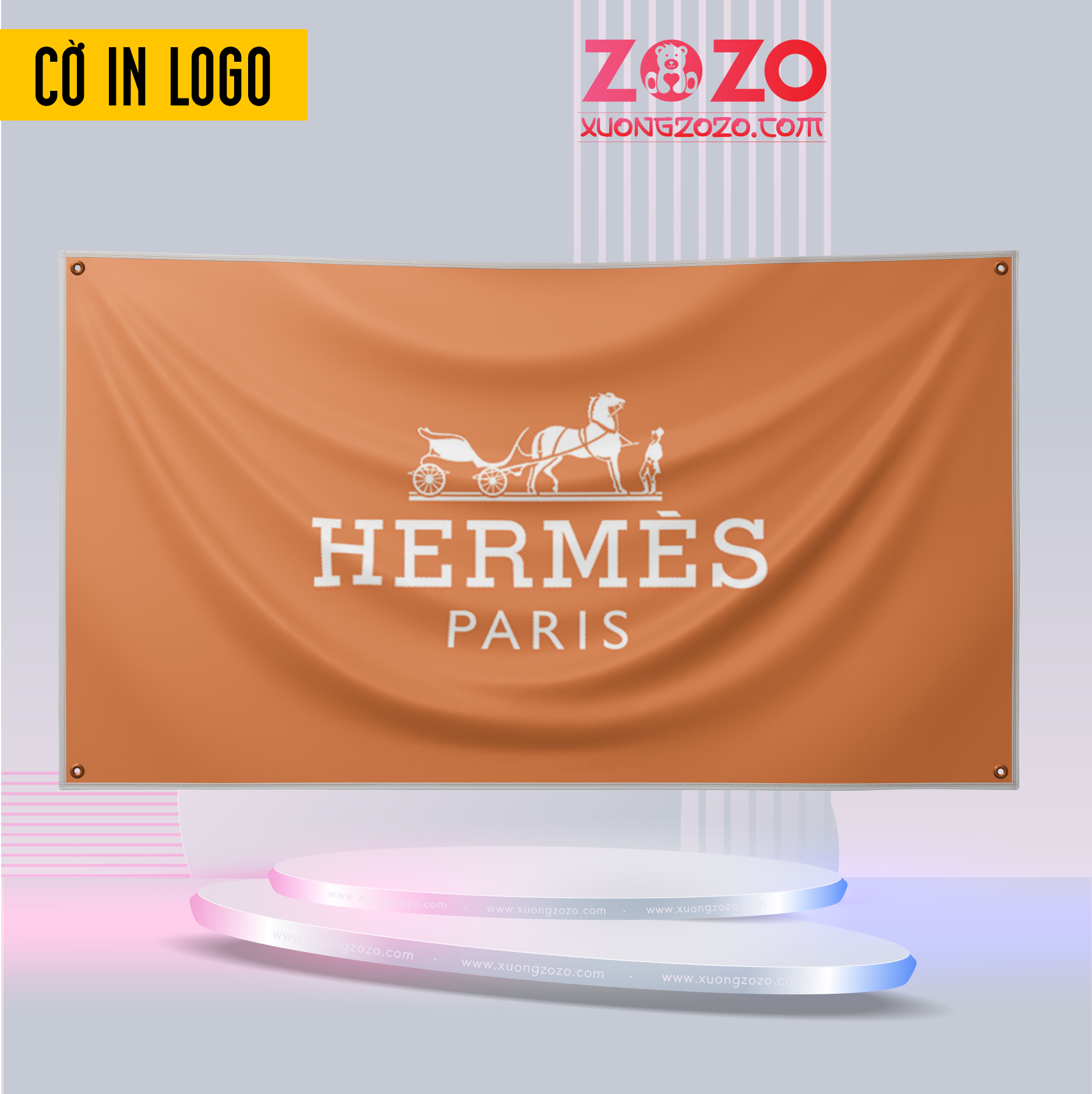 Cờ in logo hãng thời trang Hermes